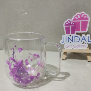 Double wall Glass mug with Floral design
